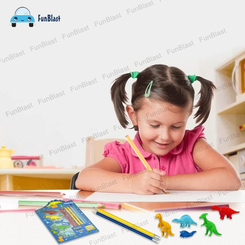 فنبلاست مجموعة أدوات مكتبية ديناصور فان بلاست للأطفال – 5 أقلام رصاص، 5 ممحاة، 1 براية، 1 مسطرة مرجعية، مجموعة قرطاسية للأطفال، هدايا عودة للأطفال (متعدد الألوان) - Image 4