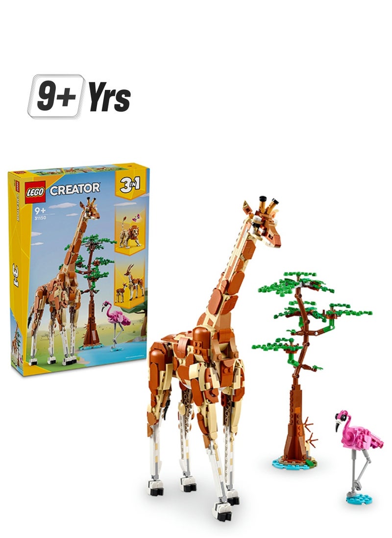 LEGO Creator 3In1 Wild Safari Animals, Giraffe Toy To Gazelle Figures To Lion Model, Building Set For Kids, Nature Gifts For Girls And Boys Aged 9 Years Old And Over Who Love Imaginative Play (780 Pieces) 31150  - Image 1