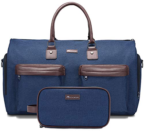 Modoker Convertible Garment Bag with Toiletry Bag Modoker Carry on Garment Duffel Bag for Men Women 2 in 1 Hanging Suitcase Suit Travel Bags Blue