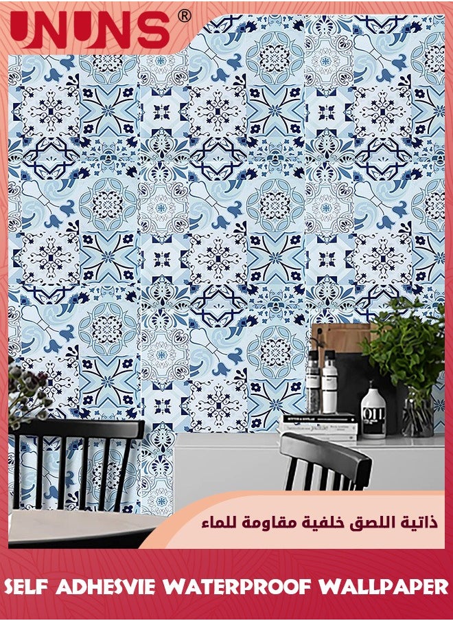 UNUNS ملصقات الحائط، ورق حائط ذاتي اللصق 45 سم × 10 متر، ورق حائط من البلاط المغربي، ملصقات حائط قابلة للتقشير واللصق، ديكور حائط مقاوم للماء والزيت لغرفة المعيشة والحمام والمطبخ والأثاث  - Image 4