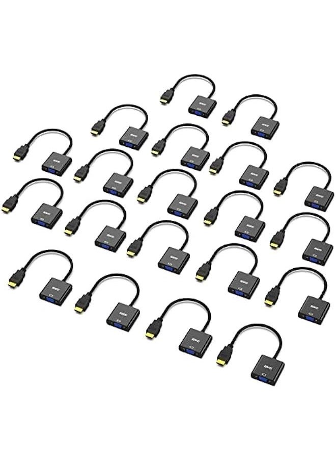 Arabest - 20 Pack of Gold-Plated HDMI to VGA Adapters for Computer, Desktop, Laptop, Monitor, Projector, HDTV, Chromebook, Raspberry Pi, Roku, Xbox - Black. - Image 1