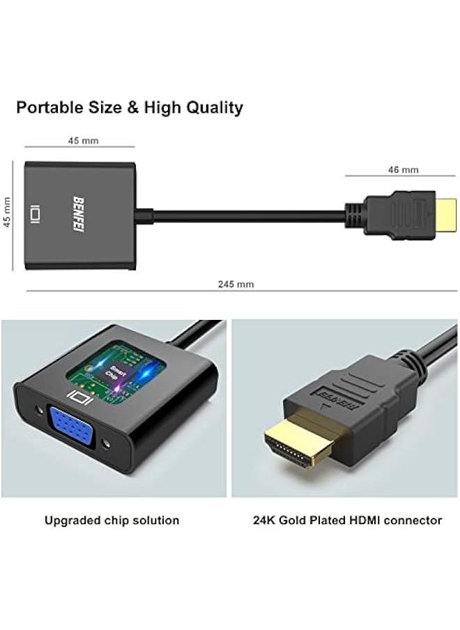 Arabest - 20 Pack of Gold-Plated HDMI to VGA Adapters for Computer, Desktop, Laptop, Monitor, Projector, HDTV, Chromebook, Raspberry Pi, Roku, Xbox - Black. - Image 1