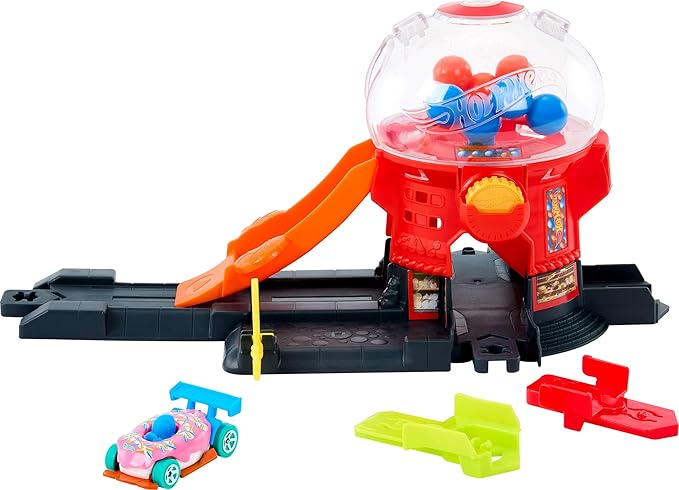 Hot Wheels Downtown City Candy Shop​​ Track Set & 1:64 Scale Toy Car | Gumball Machine Playset & Die-Cast Donut-Shaped Vehicle, With Speed Snap Track - Image 1