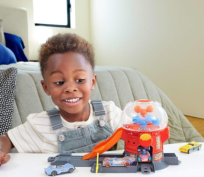 Hot Wheels Downtown City Candy Shop​​ Track Set & 1:64 Scale Toy Car | Gumball Machine Playset & Die-Cast Donut-Shaped Vehicle, With Speed Snap Track - Image 2