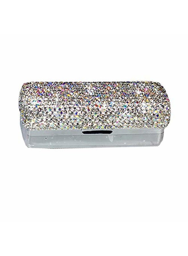 Bestbling Lipstick Bling Rhinestone Crystal Lipstick Case Storage Organizer Box with Mirror for Women's Lipstick Holder-Cosmetic Storage Kit (Silver) - Image 1