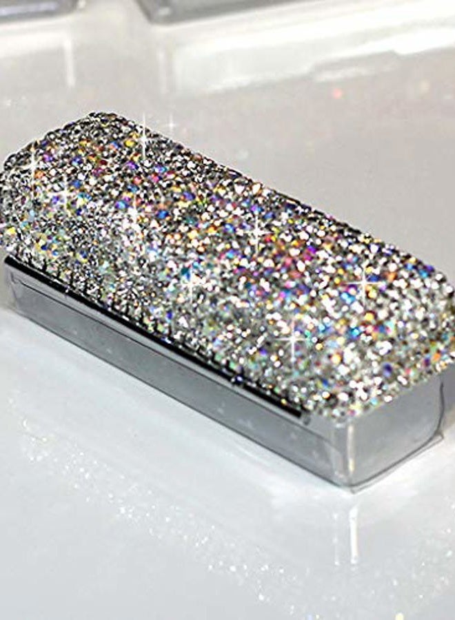 Bestbling Lipstick Bling Rhinestone Crystal Lipstick Case Storage Organizer Box with Mirror for Women's Lipstick Holder-Cosmetic Storage Kit (Silver) - Image 2