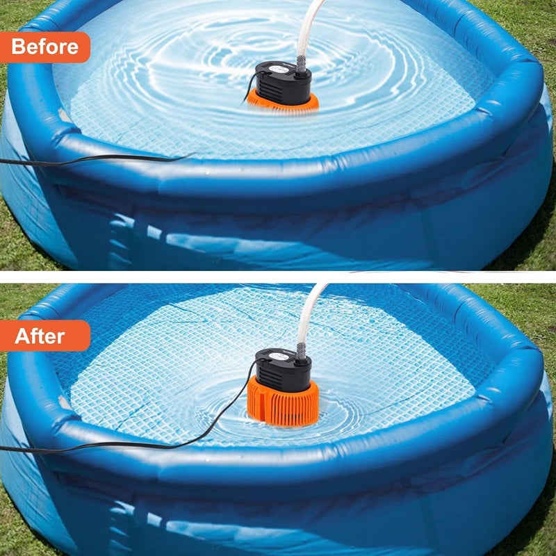 AgiiMan Pool Cover Pump Above Ground - Submersible Swimming Sump Inground Pump, Water Removal with 16' Drainage Hose and 25 Feet Power Cord, 850 GPH, 3 Adapters - Image 3