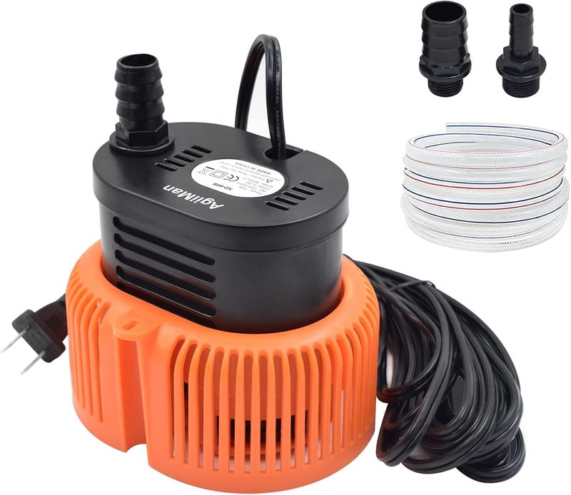 AgiiMan Pool Cover Pump Above Ground - Submersible Swimming Sump Inground Pump, Water Removal with 16' Drainage Hose and 25 Feet Power Cord, 850 GPH, 3 Adapters - Image 1