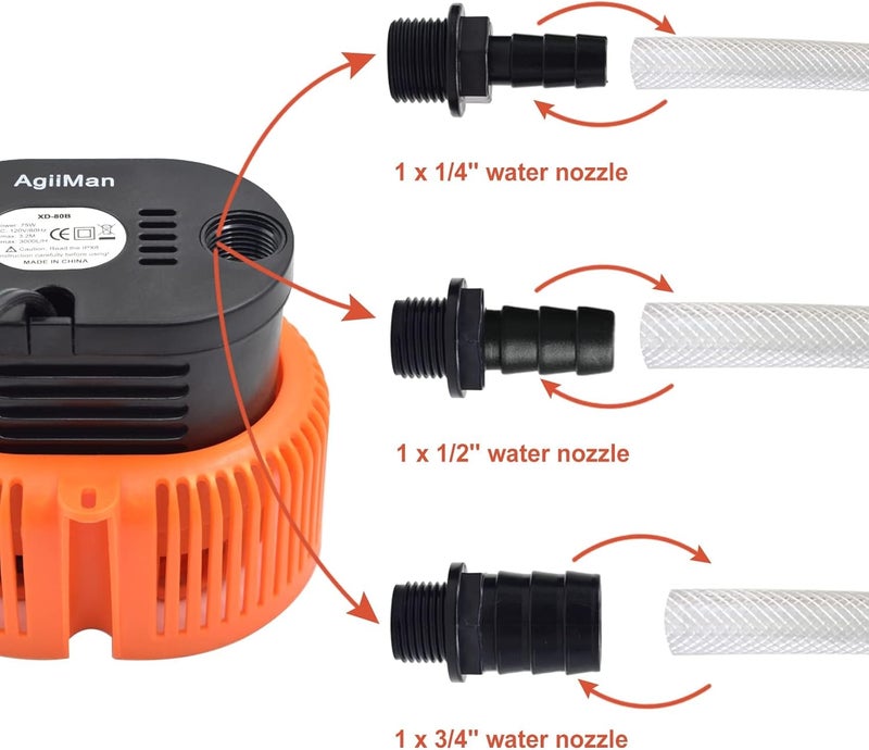 AgiiMan Pool Cover Pump Above Ground - Submersible Swimming Sump Inground Pump, Water Removal with 16' Drainage Hose and 25 Feet Power Cord, 850 GPH, 3 Adapters - Image 5