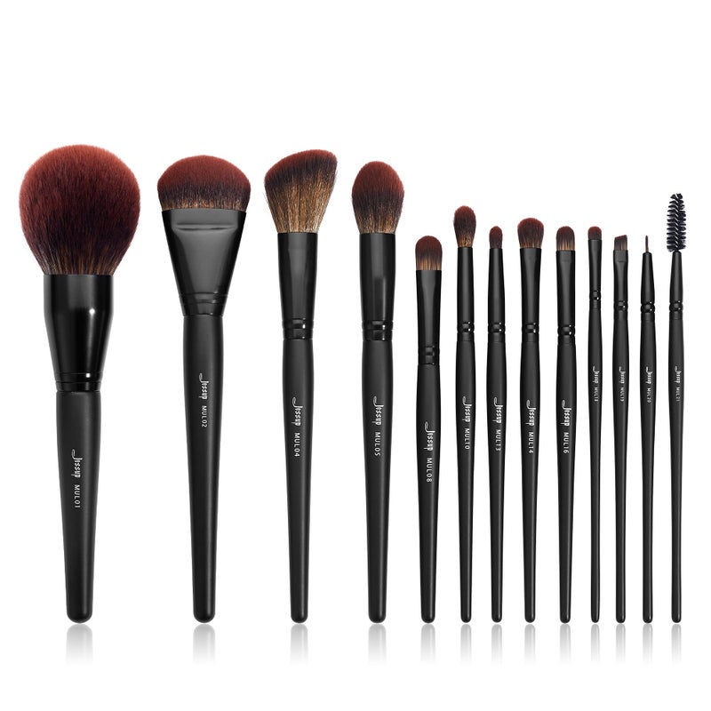Jessup Full Makeup Brushes Set 13pcs, Professional Vegan Foundation Powder Contour Blush Highlight Eyeshadow Blending Concealer Spoolie EyeLiner Brush, Phantom Black T300 - Image 1