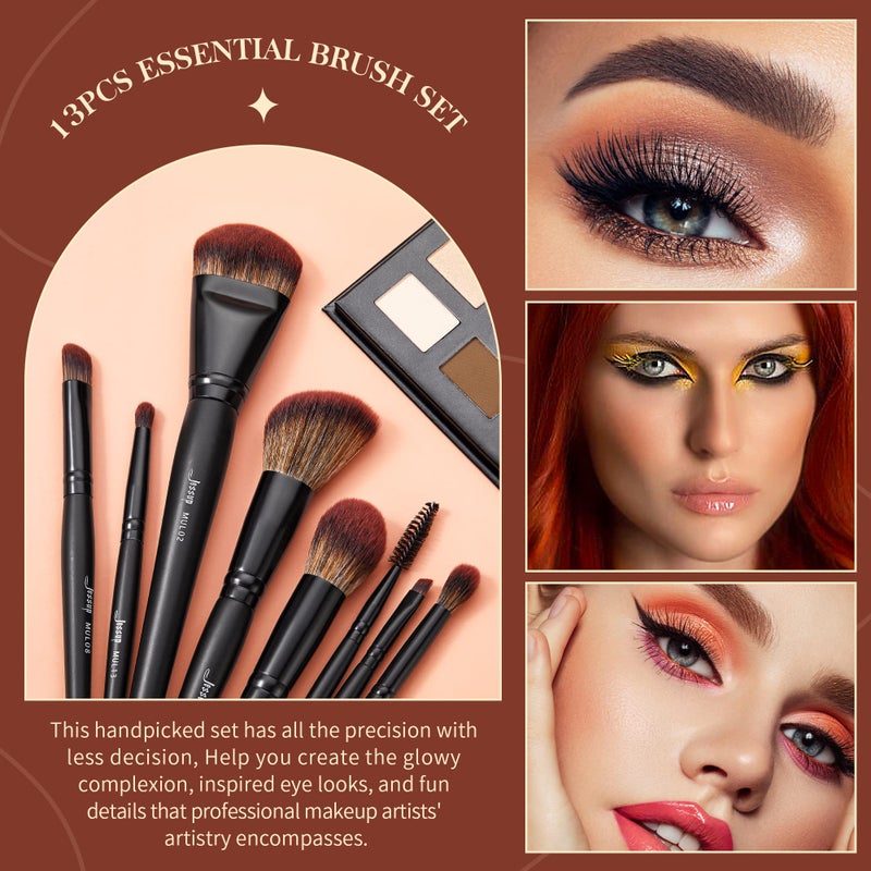 Jessup Full Makeup Brushes Set 13pcs, Professional Vegan Foundation Powder Contour Blush Highlight Eyeshadow Blending Concealer Spoolie EyeLiner Brush, Phantom Black T300 - Image 3