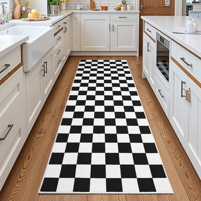 BLACK AND WHITE CHECKERED AREA RUG FOR KITCHEN2X6 RUNNER RUGS WASHABLE WITH NON SLIP FOR BEDROOMSOFT LOW PILE STAIN RESISTANCE RETRO CARPET FOR ENTRYWAY HALLWAY