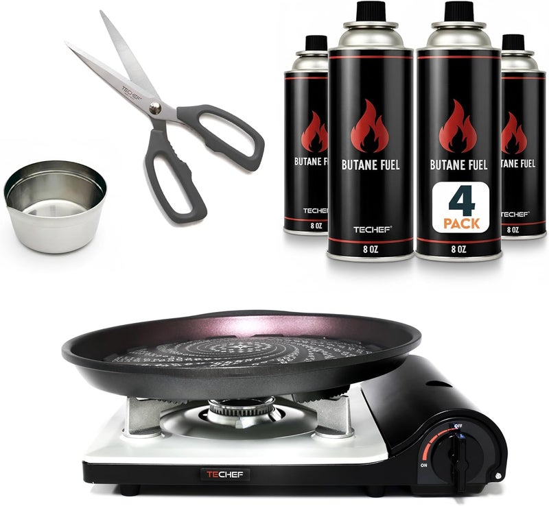 Techef - Stovetop Korean BBQ Non-Stick Grill Pan with Agni Portable Gas Stove Burner, Made in Korea (Master KBBQ Set) - Image 1