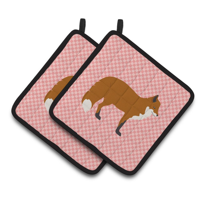 Caroline's Treasures ""Caroline's Treasures Red Fox Pink Check Decorated Pot Holder  7.5"""" x 7.5"""""" 