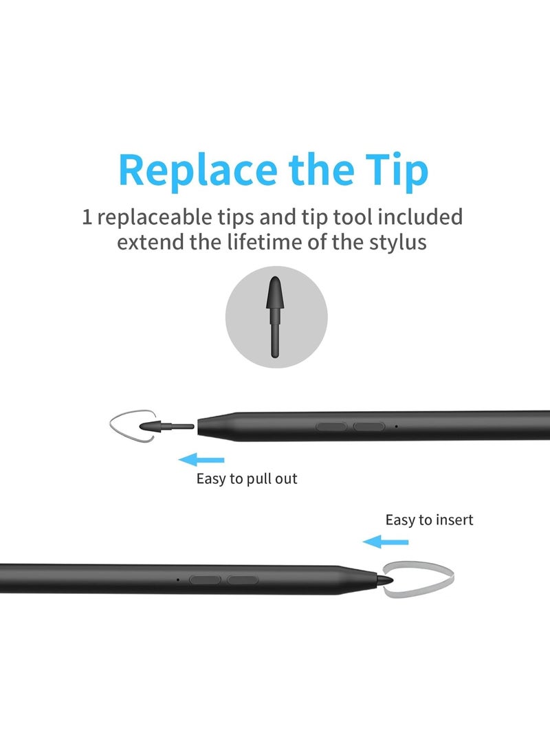 Bluejw Pen for Microsoft Surface Pro 10/9/8/X/7+/6/5/4/3/Surface 3, Surface Go 4/3/2/1, Surface Laptop/Studio/Book 4/3/2/1 with 4096 Pressure Sensitivity, Palm Rejection, Tilt Function (Charging Black) - Image 5