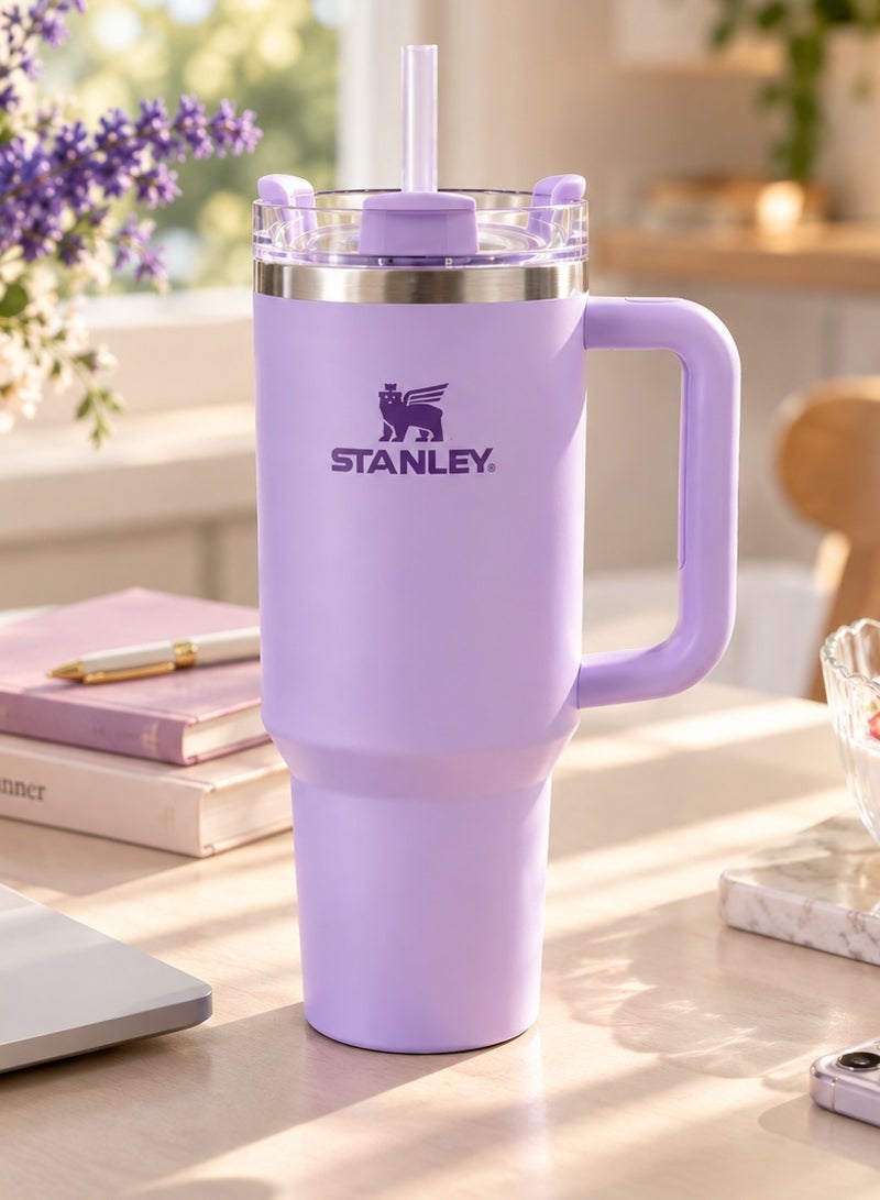 Stanley Stainless Steel mug Travel Tumbler with Handle40 oz (1.18 L) Insulated, Straw and Secure Lid, for Hot and Iced Drinks, Fits Car Cup Holders, Purple - Image 1