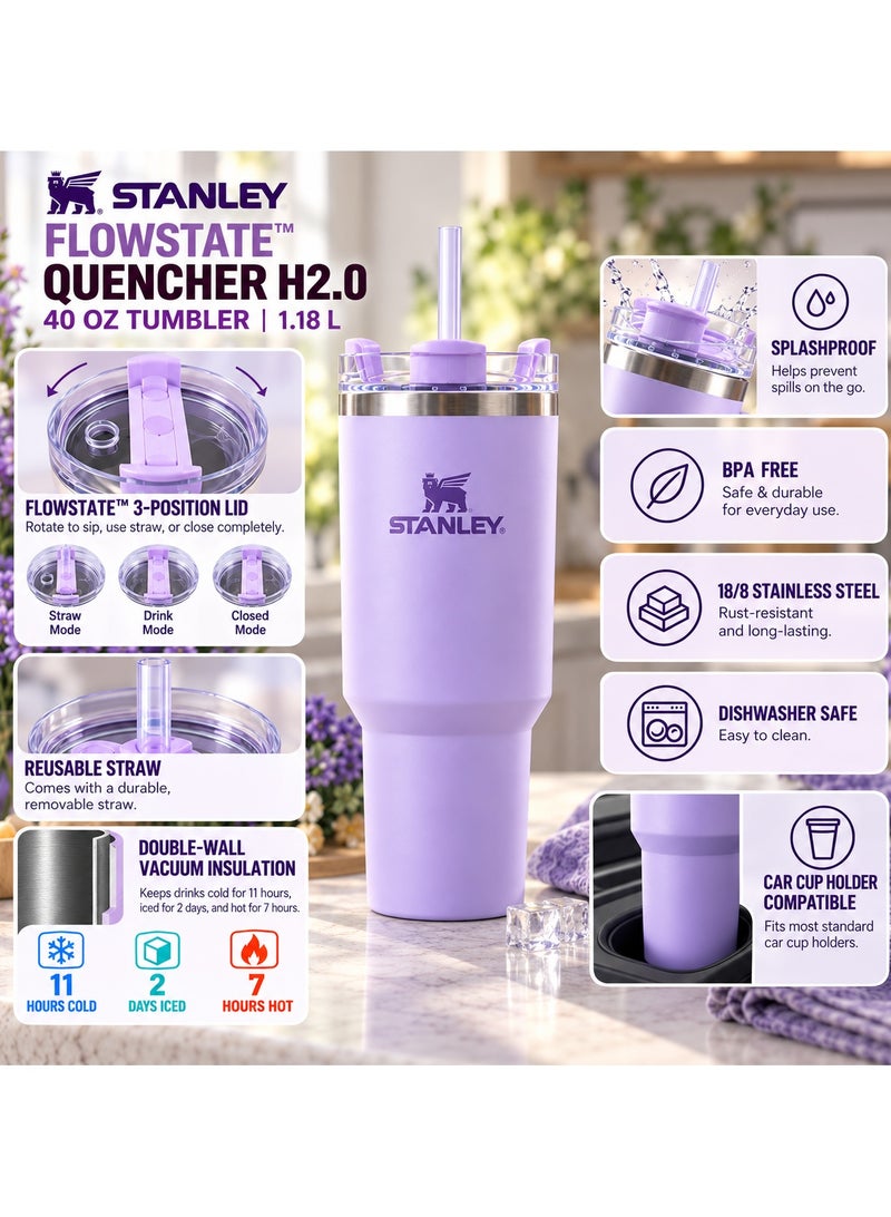 Stanley Stainless Steel mug Travel Tumbler with Handle40 oz (1.18 L) Insulated, Straw and Secure Lid, for Hot and Iced Drinks, Fits Car Cup Holders, Purple - Image 2
