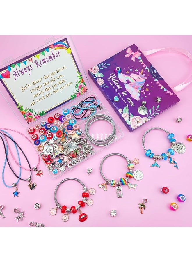 klmars Charm Bracelet Making Kit,Jewelry Making Supplies Beads,Unicorn/Mermaid Crafts Gifts Set for Girls Teens Age 5-12 - Image 3