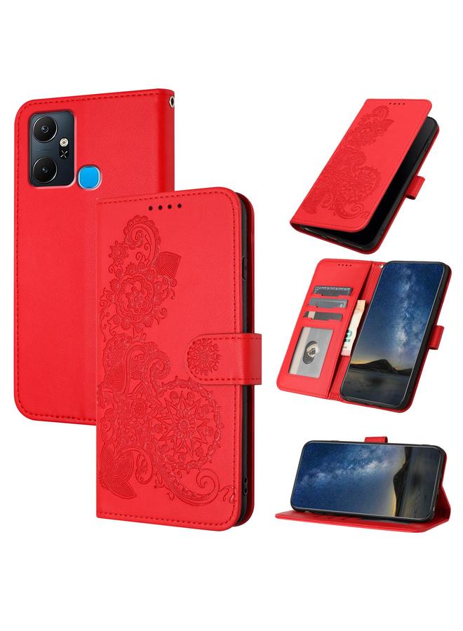 اس-توب جراب لهاتف Infinix Smart 6 Plus من الجلد الهندى المنقوش بزهرة الداتورة - Image 1