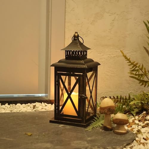 DECORKEY Lantern Decorative Indoor & Outdoor, Large Hanging Candle Lanterns Home Decor, Vintage Metal Candle Holders for Front Porch Patio Wedding Party, Halloween Christmas Decorations (Black) - Image 5