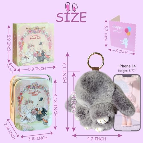 MINGRI Soft Bunny Keychain with Tin,Cute Easter Plush Keychain Rabbit for Backpack,Bag Charm Gift Key Chain (Frost Gray) - Image 5
