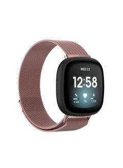 Replacement Strap For Fitbit Versa 4 / 3 Milanese Magnetic Metal Weave Watchband, Small Size Pink