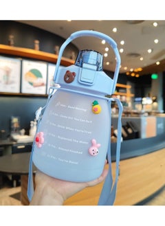 Exotic Glitz Big Belly Water Bottle 1.2l, Water Bottles with Times to Drink, with Straw, Shoulder Strap and 3d Stickers, For Kids School, Sport, Indoor & Outdoor (Blue)  - Image 2