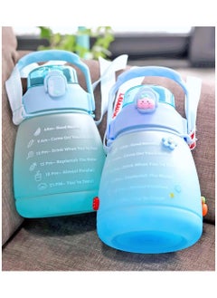 Exotic Glitz Big Belly Water Bottle 1.2l, Water Bottles with Times to Drink, with Straw, Shoulder Strap and 3d Stickers, For Kids School, Sport, Indoor & Outdoor (Blue)  - Image 4