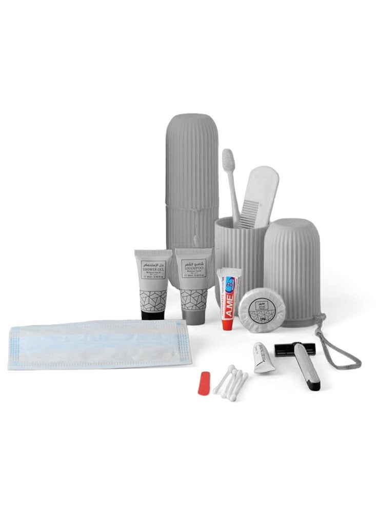 أتش أس أن مجموعة العناية الشخصية مناسبة للحج والعمرة/للسفر، غير معطرة، 12 قطعة لون رمادي- التفاصيل في الوصف