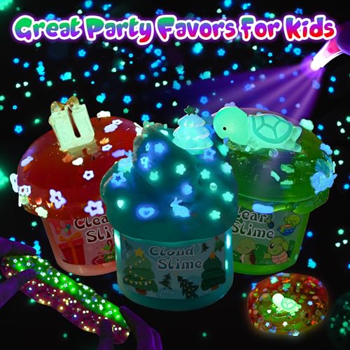 LAWOHO 6 Packs Red Green Slime for Kids Clear Butter Cloud Slime Making Kit with Glow in The Dark Addins Charms Slimes Kit for Boys Girls Party Favors Birthday St Patricks Day Easter - Image 5