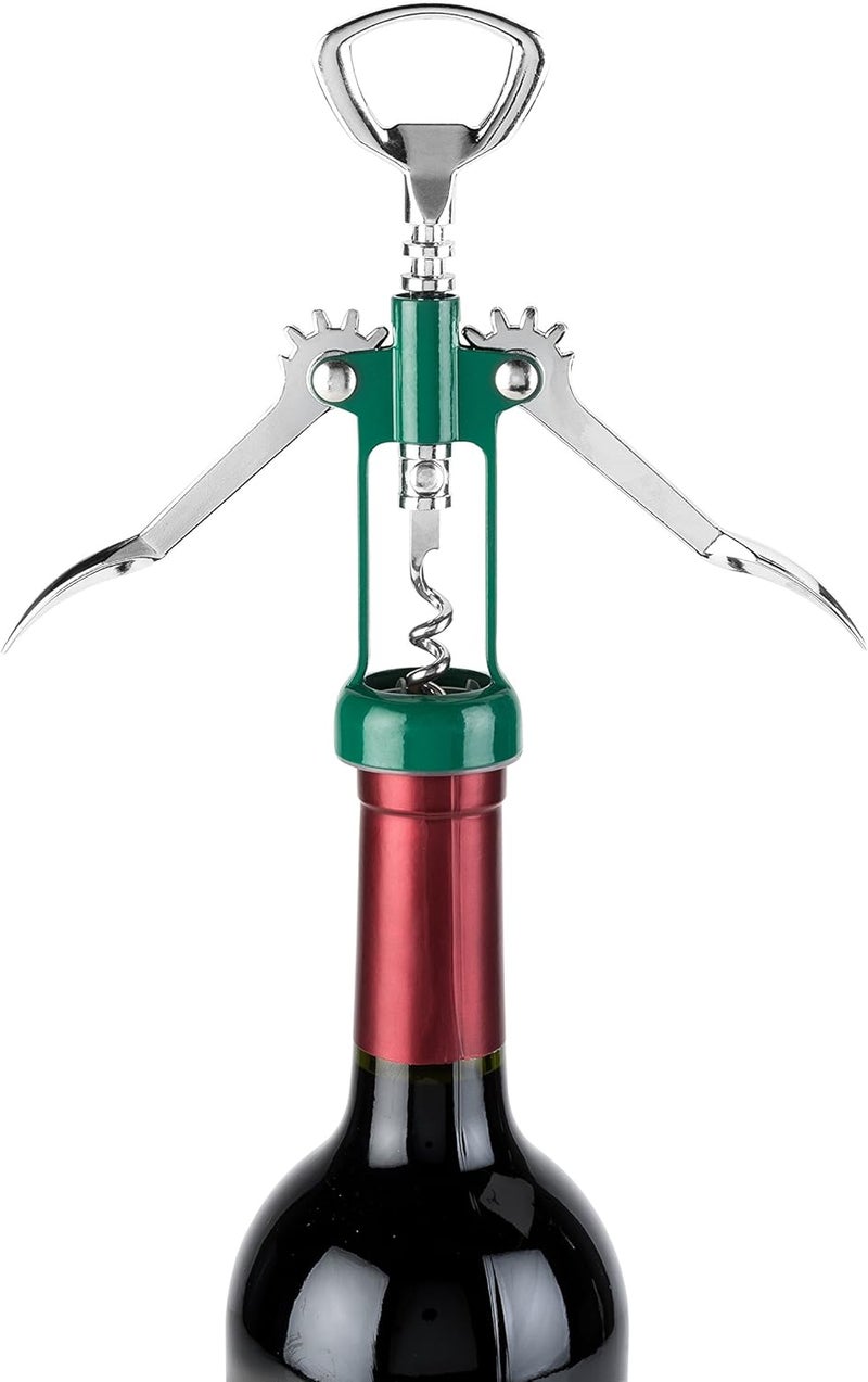 True Soar Winged Corkscrew Wine Opener Manual, Heavy Duty Stainless Steel Cork Openers in Chrome Finish Home Bar Accessories Bar Tools, Set of 1 Green - Image 3