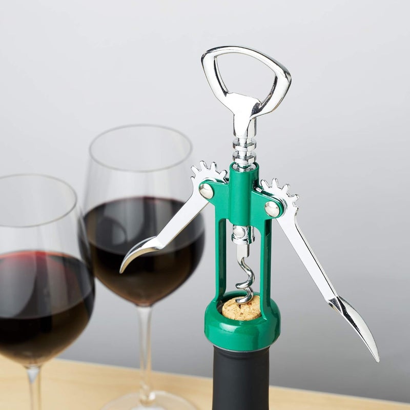 True Soar Winged Corkscrew Wine Opener Manual, Heavy Duty Stainless Steel Cork Openers in Chrome Finish Home Bar Accessories Bar Tools, Set of 1 Green - Image 2