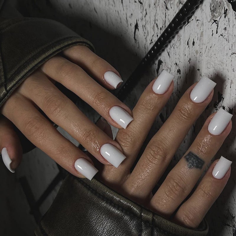 Border Handmade Wearable Nail Tips - Pure Color Short Style, Rectangle Shape, High-End Fake Nails Collection - Image 1