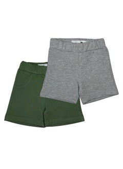 Baby Co. Olive Green and Light Grey Cotton Shorts (2 Pack)  - Image 1