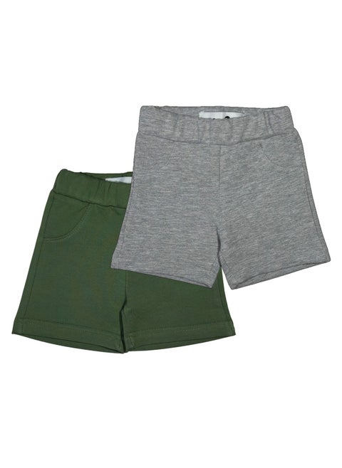 Olive Green and Light Grey Cotton Shorts (2 Pack)