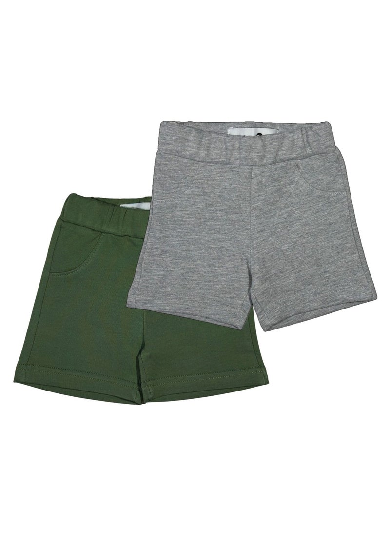 Baby Co. Olive Green and Light Grey Cotton Shorts (2 Pack)  - Image 1