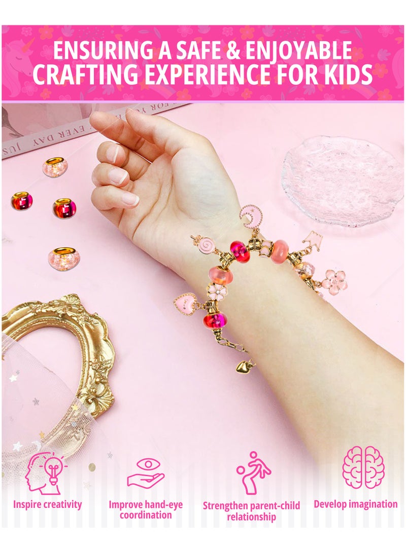 مجموعة الأساور GRAFLO للفتيات، مكوّنة من 66 قطعة، تشمل صندوق مجوهرات، سحر المجوهرات، وأساور لصناعة الحلي بنفسك، هدية مجوهرات مناسبة للكبار والأطفال، هدية مناسبة للفتيات من 8 إلى 12 عامًا (لون (ذهبي)