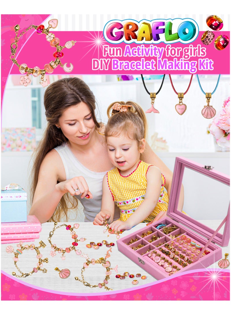 مجموعة الأساور GRAFLO للفتيات، مكوّنة من 66 قطعة، تشمل صندوق مجوهرات، سحر المجوهرات، وأساور لصناعة الحلي بنفسك، هدية مجوهرات مناسبة للكبار والأطفال، هدية مناسبة للفتيات من 8 إلى 12 عامًا (لون (ذهبي)