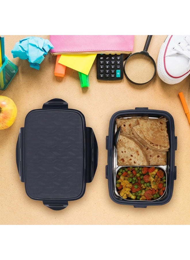 JAYPEE JAYPEE Stainless Steel Insulated Lunch Box Wavesteel Sr. Dark Blue, 600 ml, Airtight Tiffin Box for School Kids |Spillproof with Silicon Seal |Food Grade | BPA Free  - Image 2