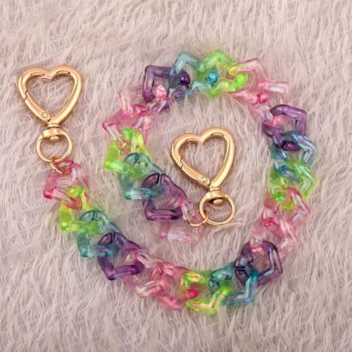 SORGERLY Bag Purse Chain Handbag Strap - Heart Acrylic Charm Keychain Tote Bags Accessories, 12.4 Inch Extender Chains Replacement Gift for Women(Colorful) - Image 2