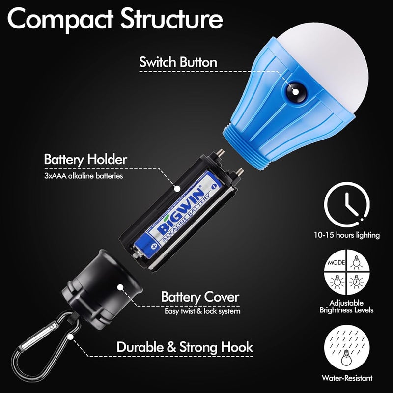 FLY2SKY Tent Lamp Portable LED Tent Lights Blue 5 Packs Hook Hurricane Emergency Lights LED Camping Lights Bulb Camping Tent Lanterns Camping Equipment for Camping Hiking Backpacking Fishing Outage - Image 4