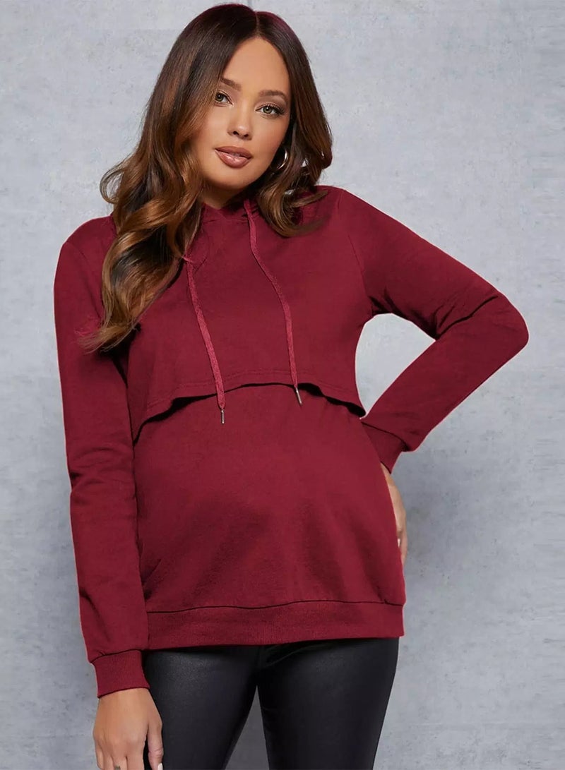 Maternity Drawstring Detail Solid Hoodie - Image 1