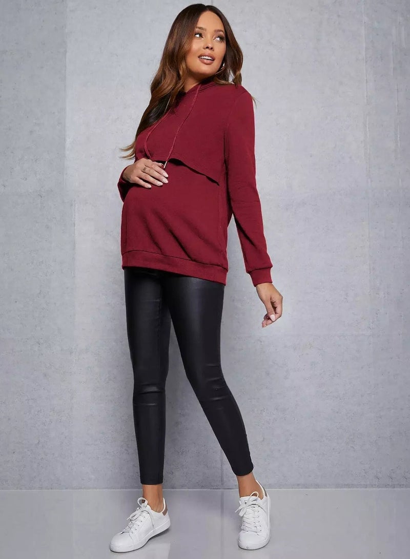 Maternity Drawstring Detail Solid Hoodie - Image 5
