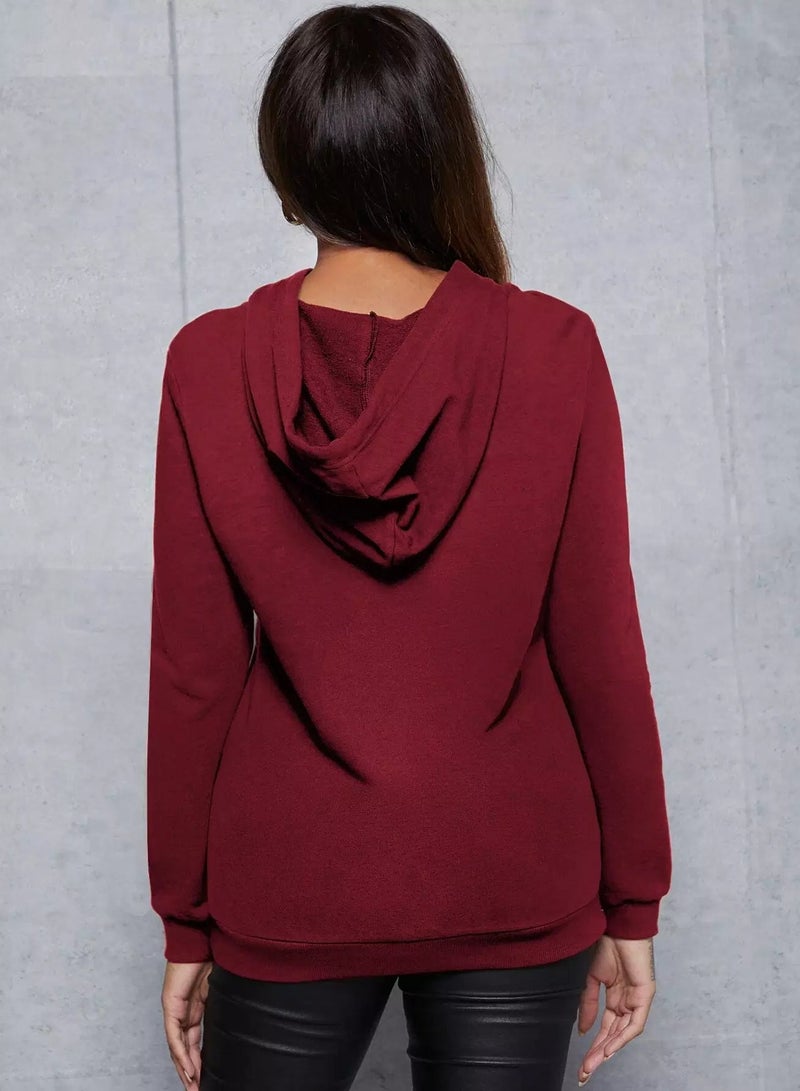 Maternity Drawstring Detail Solid Hoodie - Image 2