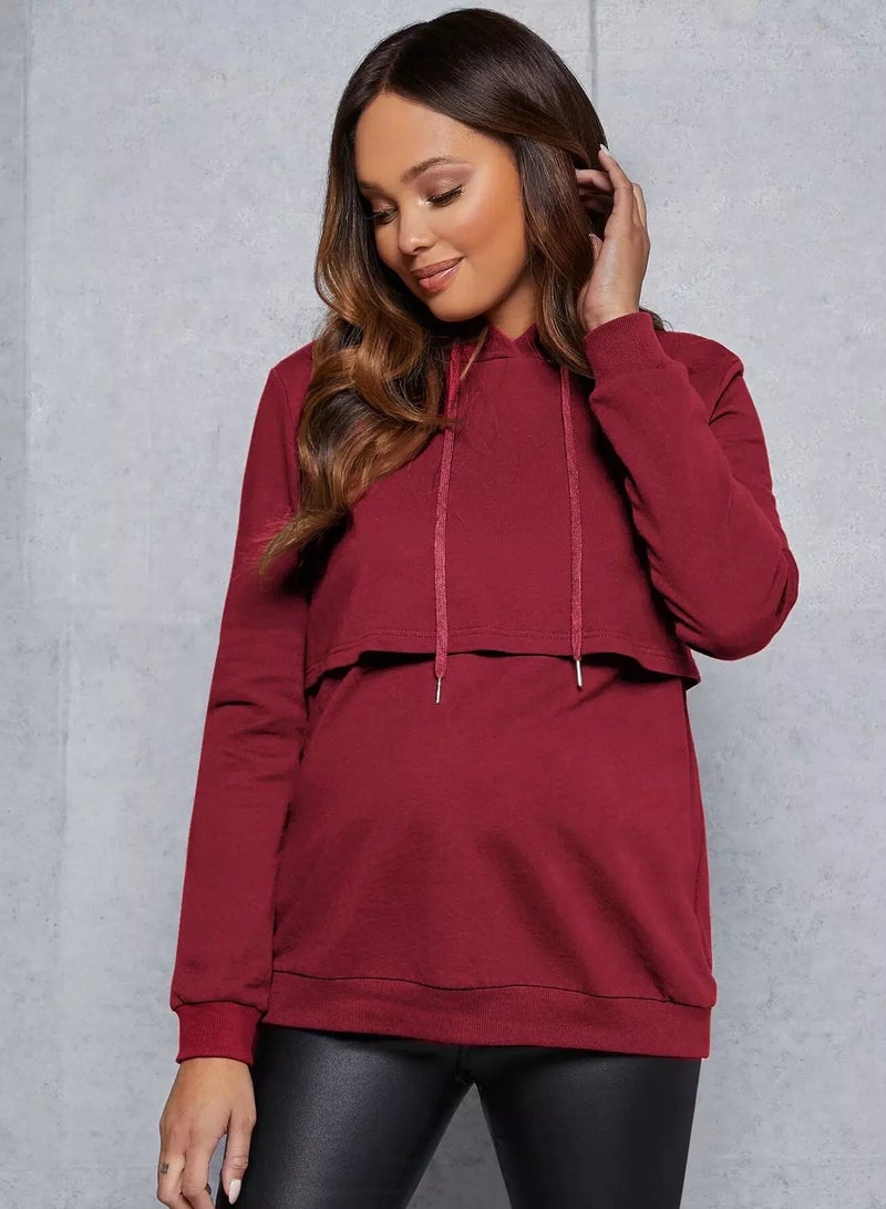 Maternity Drawstring Detail Solid Hoodie - Image 3