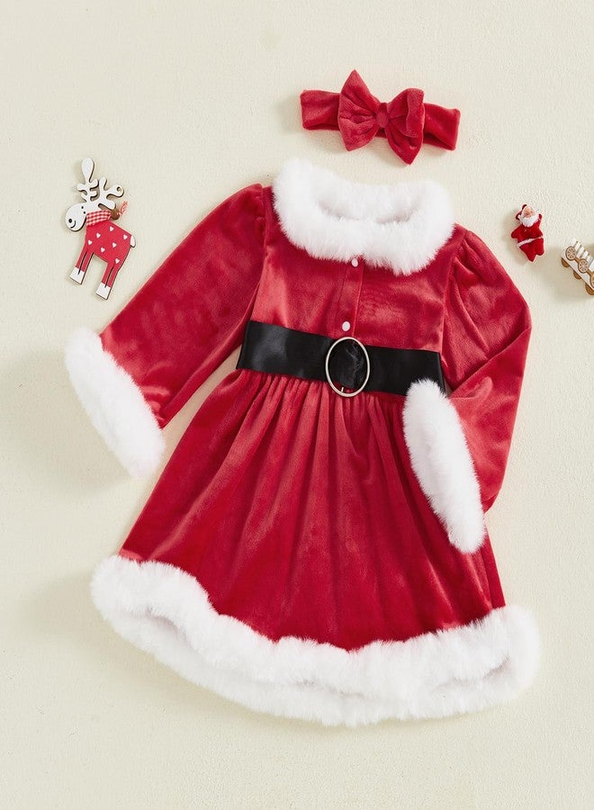 Frietlebird Toddler Girl Christmas Dress Santa Claus Dress Long Sleeve Princess Party Dresses Cute Christmas Outfit for Girls (A-Red,3-4T) - Image 2