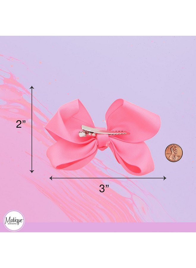 موتيك أكسيسوريز فيونكة من الحرير الخشن مقاس 3 بوصات للفتيات الصغيرات - مجموعة من قطعتين (وردي نيون) - Image 4