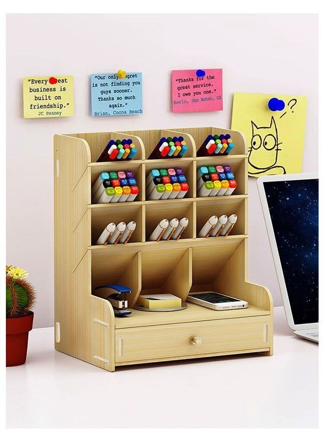 ZCM-HAPPY Wooden Pen Holder Storage Box Brown  - Image 1