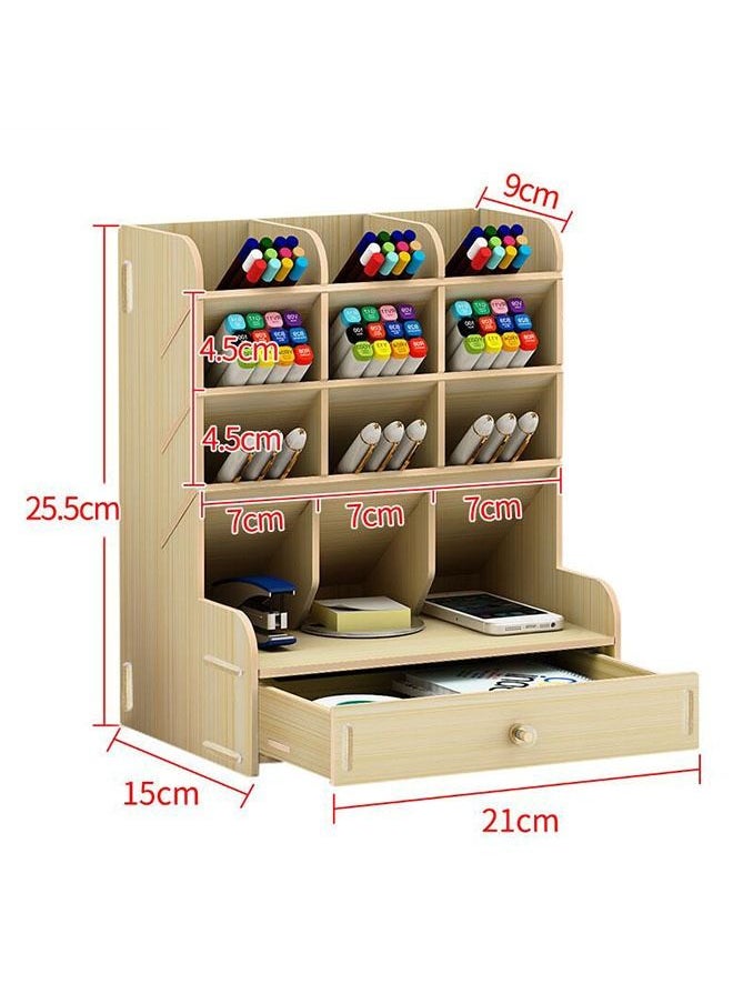 ZCM-HAPPY Wooden Pen Holder Storage Box Brown  - Image 2
