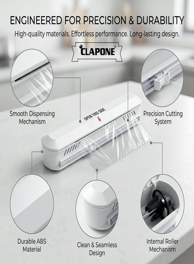 CLAPONE Foil Paper Cutter and Holder Aluminium Foil and Plastic Wrap Organizer with Paper Towel Holder Compatible with Cling Film Tin Foil and Wax Paper Plastic Wrap Dispenser Cutter (White, Single Layer) - Image 4